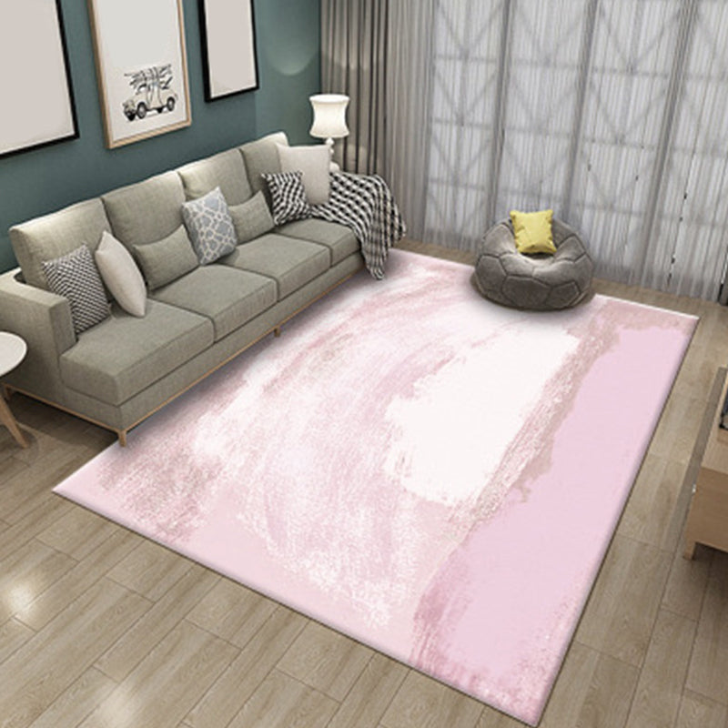 Pink and Green Bedroom Rug Modern Abstract Pattern Area Rug Polyester Stain Resistant Rug | Bowlift