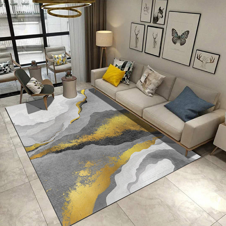 Casual modern rug in brown and blue abstract pattern rug polyester dirt-repellent rug for home decor | Bowlift
