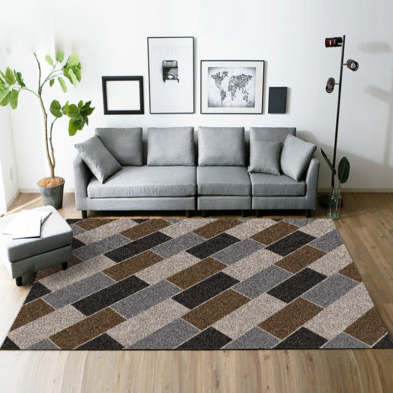 Casual modern rug in blue and gray geometry rectangle-triangle pattern rug polyester washable rug for home decoration | Bowlift