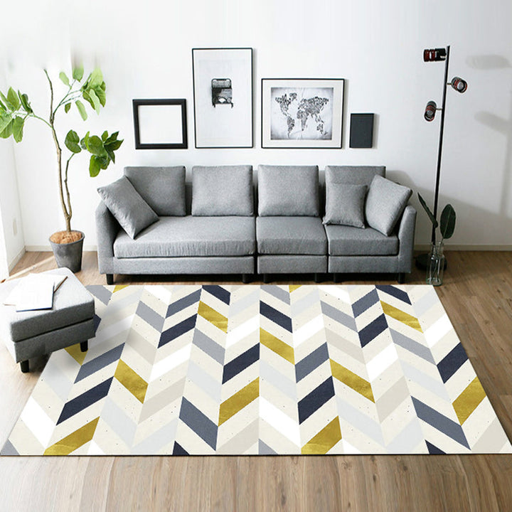 Casual modern rug in blue and gray geometry rectangle-triangle pattern rug polyester washable rug for home decoration | Bowlift
