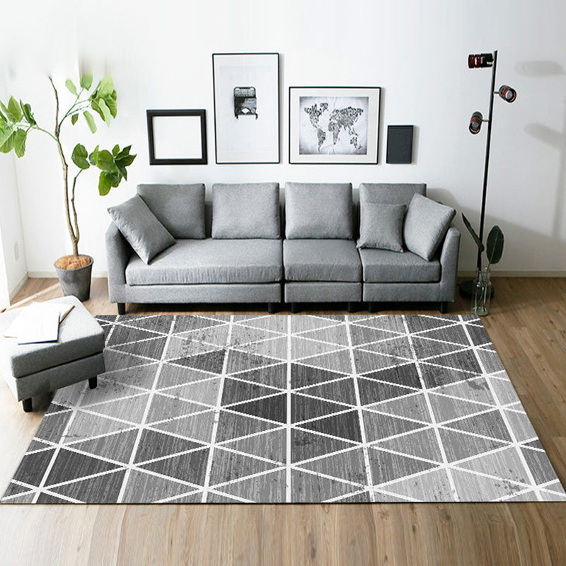 Casual modern rug in blue and gray geometry rectangle-triangle pattern rug polyester washable rug for home decoration | Bowlift