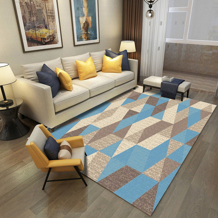 Blue and Gray Bedroom Rug Modern Geometric Pattern Area Rug Polyester Washable Non-Slip Back Rug | Bowlift
