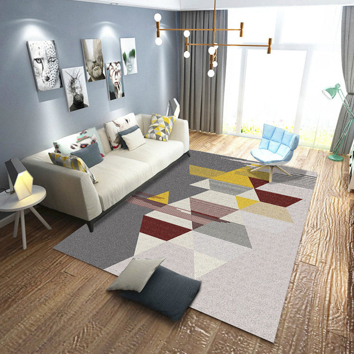 Blue and Gray Bedroom Rug Modern Geometric Pattern Area Rug Polyester Washable Non-Slip Back Rug | Bowlift