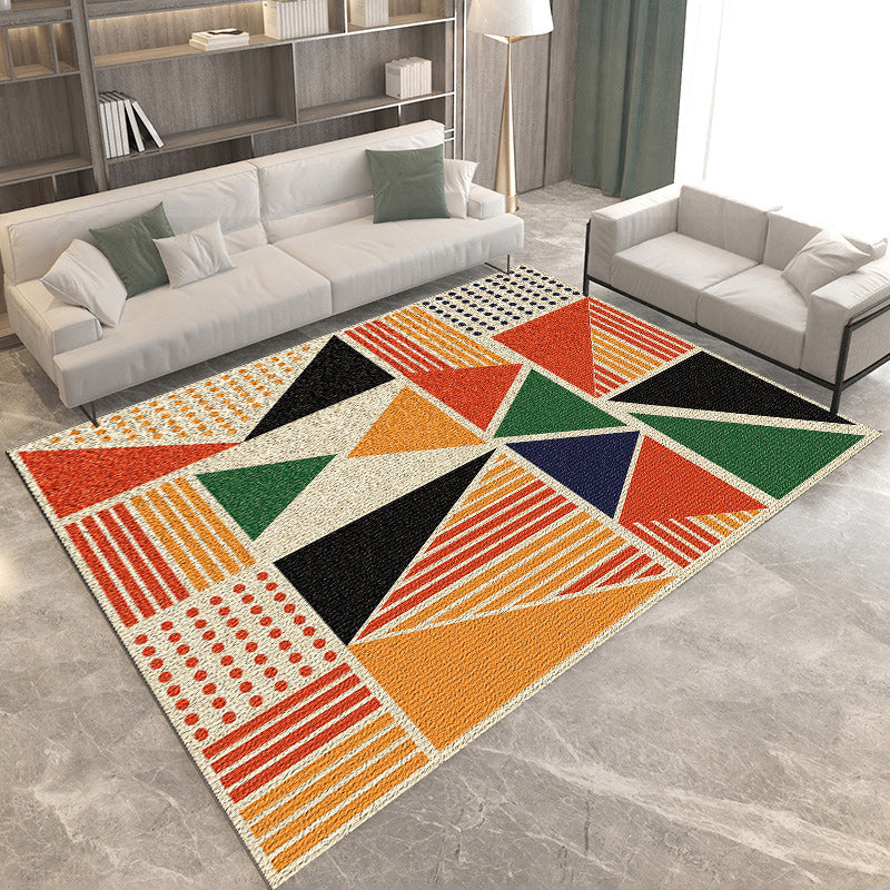 Black and orange bedroom rug modern color block triangle rectangle pattern area rug made of washable polyester rug | Bowlift