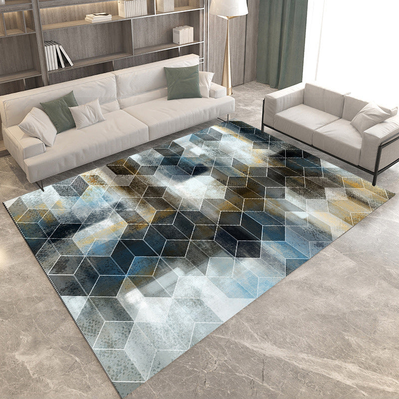 Black and orange bedroom rug modern color block triangle rectangle pattern area rug made of washable polyester rug | Bowlift