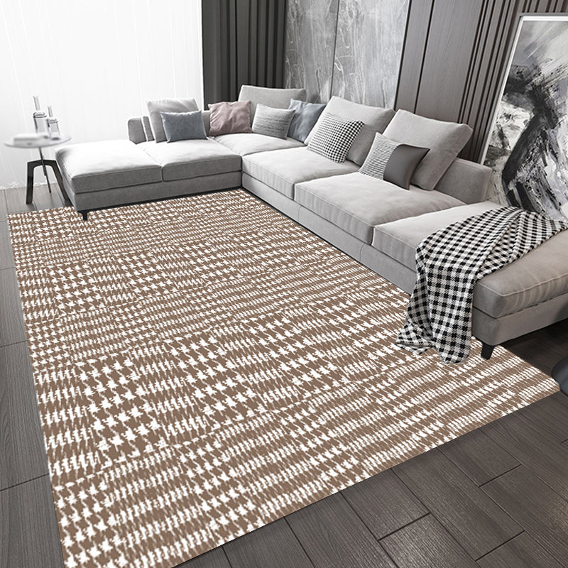 New Arrival Modern Carpet in Brown Houndstooth Pattern Carpet Polyester Non-Slip Back Carpet for Home Decor | Bowlift