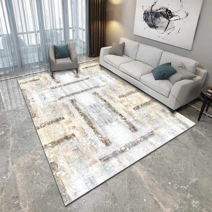 Modern rug for the living room in yellow and blue with abstract brushstroke pattern rug polyester machine washable area rug | Bowlift