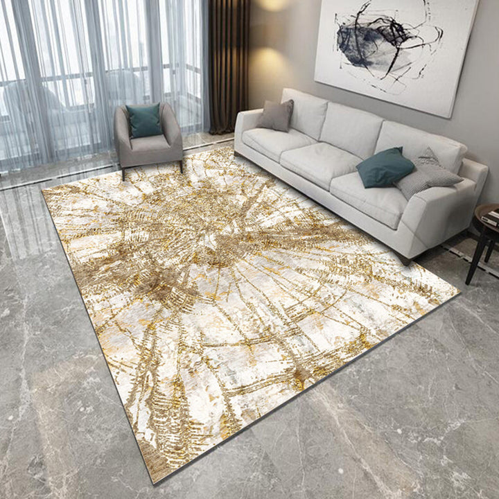 Modern rug for the living room in yellow and blue with abstract brushstroke pattern rug polyester machine washable area rug | Bowlift
