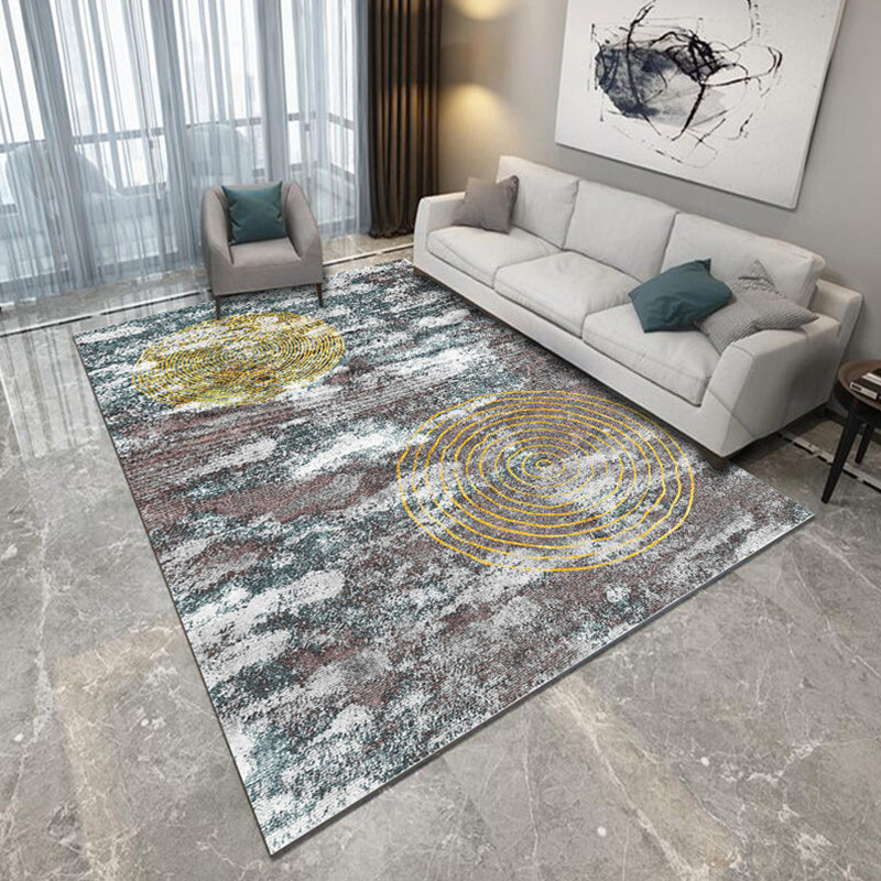 Modern rug for the living room in yellow and blue with abstract brushstroke pattern rug polyester machine washable area rug | Bowlift