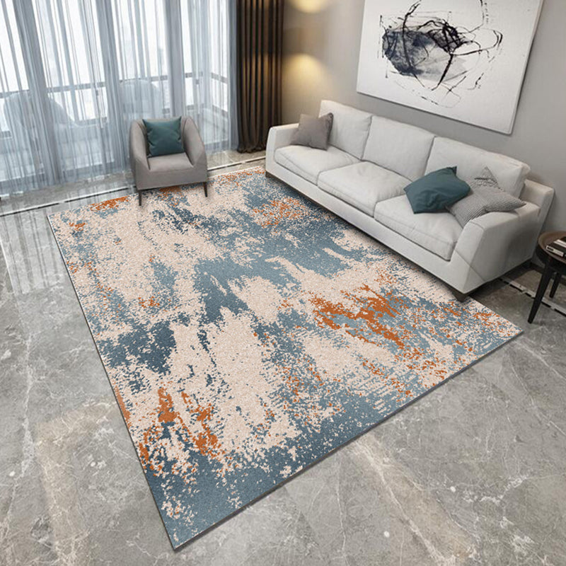 Modern rug for the living room in yellow and blue with abstract brushstroke pattern rug polyester machine washable area rug | Bowlift