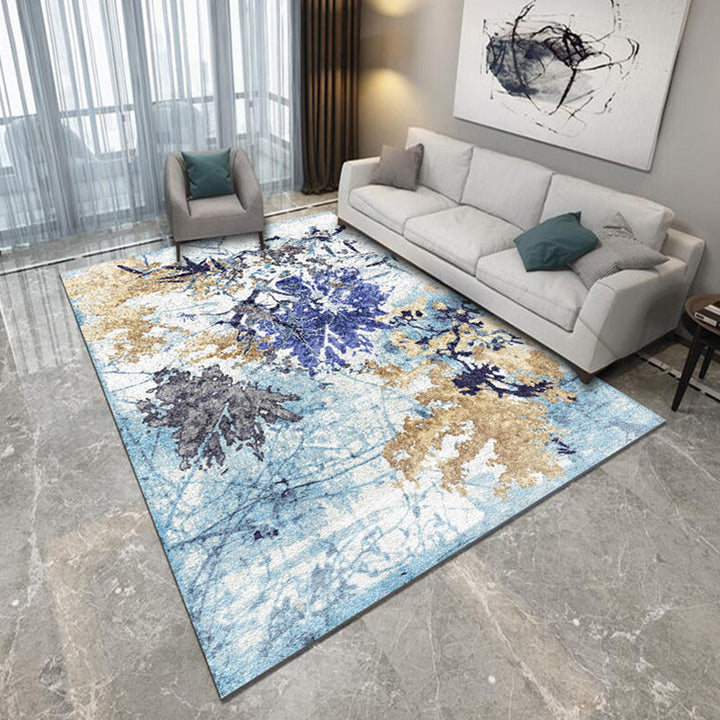 Modern rug for the living room in yellow and blue with abstract brushstroke pattern rug polyester machine washable area rug | Bowlift