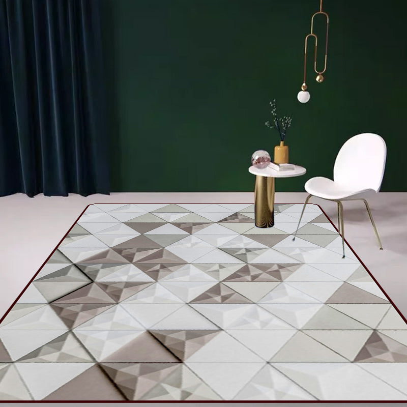 Modern living room rug in gray geometric triangle print rug polyester machine washable rug for the area | Bowlift