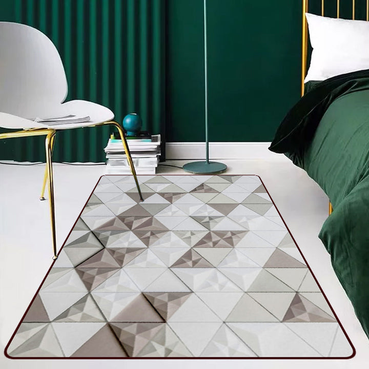 Modern living room rug in gray geometric triangle print rug polyester machine washable rug for the area | Bowlift