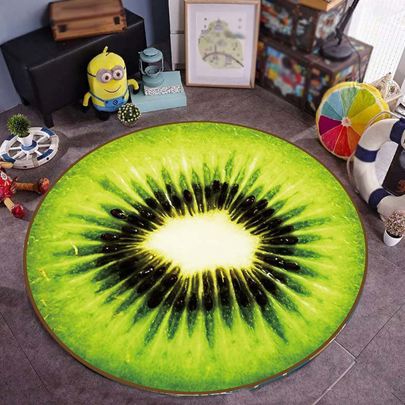 BowLift | Kids children's room rug in green Food & Drinks watermelon kiwi fruit candy print rug polyester non-slip rug