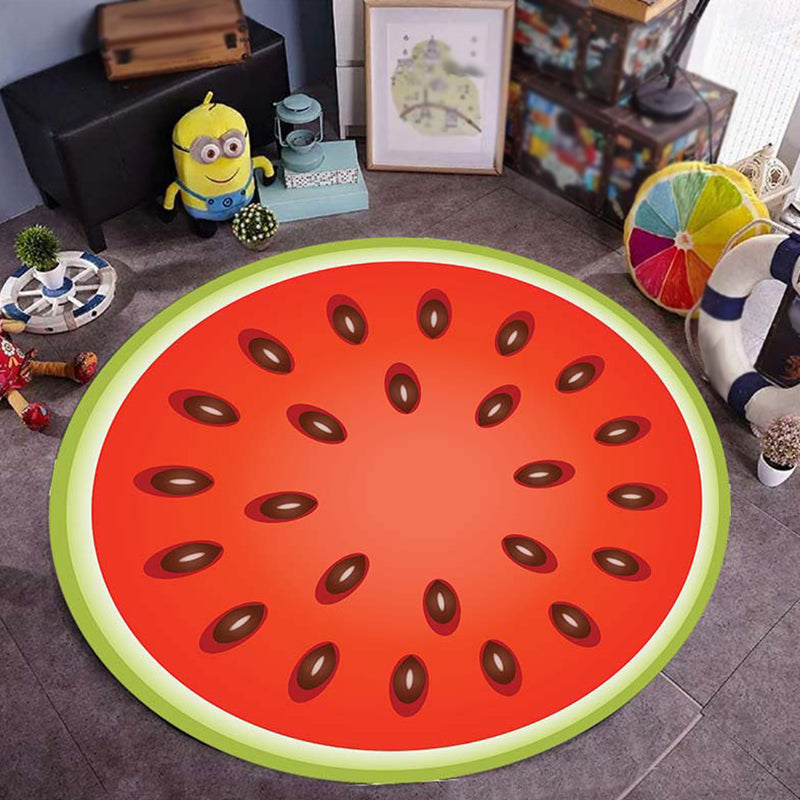 BowLift | Kids children's room rug in green Food & Drinks watermelon kiwi fruit candy print rug polyester non-slip rug