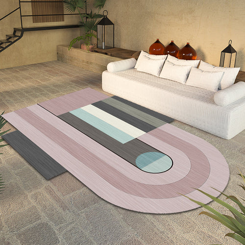 BowLift | Novelty Living Room Irregular Rug in Pink Color Block Arch Rectangular Print Rug Polyester Machine Washable Rug