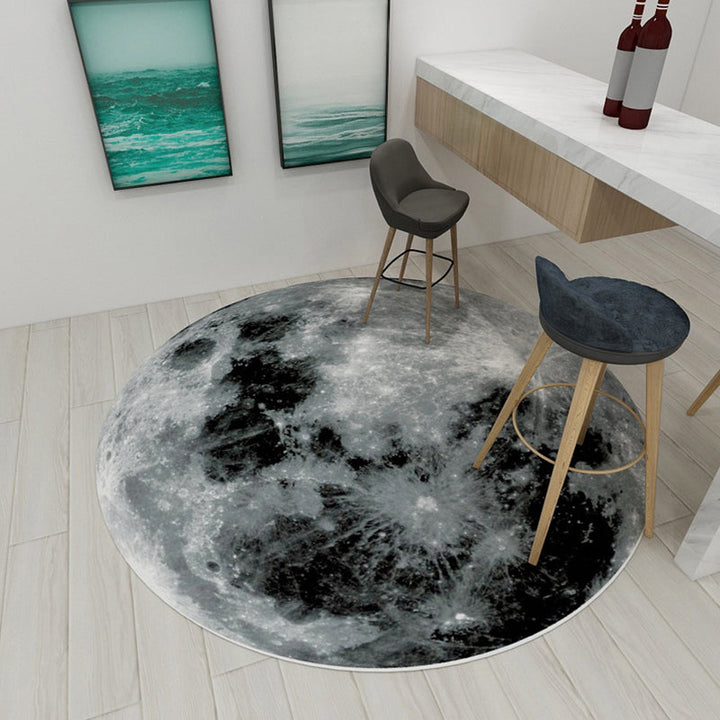 Scandinavian modern rug in black and gray abstract wood grain moon pattern rug polyester non-slip rug for home decor | Bowlift