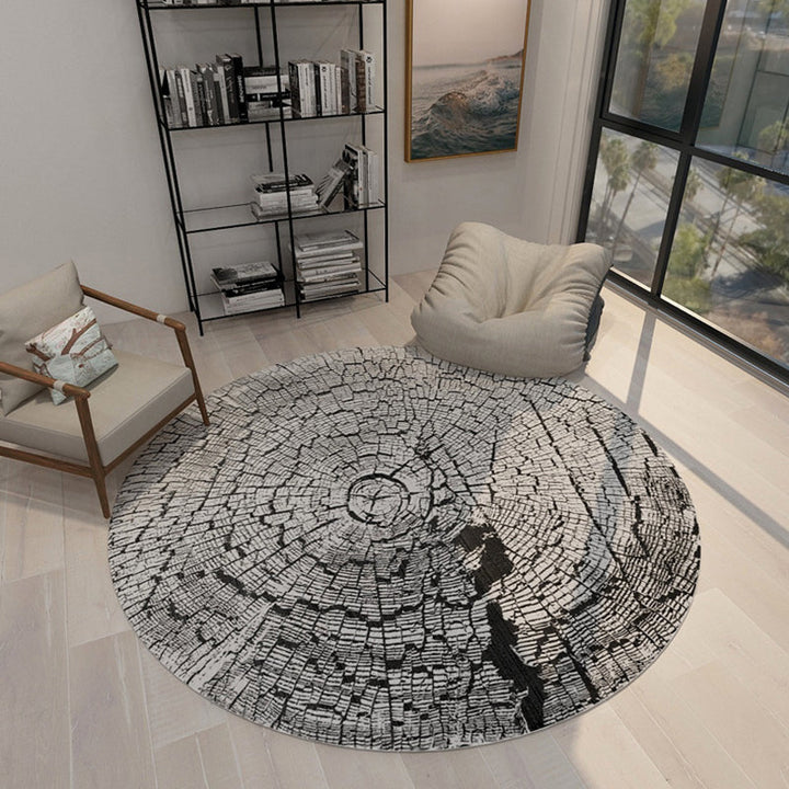 Scandinavian modern rug in black and gray abstract wood grain moon pattern rug polyester non-slip rug for home decor | Bowlift