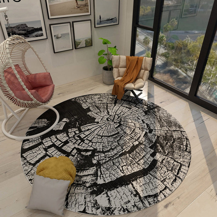 Scandinavian modern rug in black and gray abstract wood grain moon pattern rug polyester non-slip rug for home decor | Bowlift