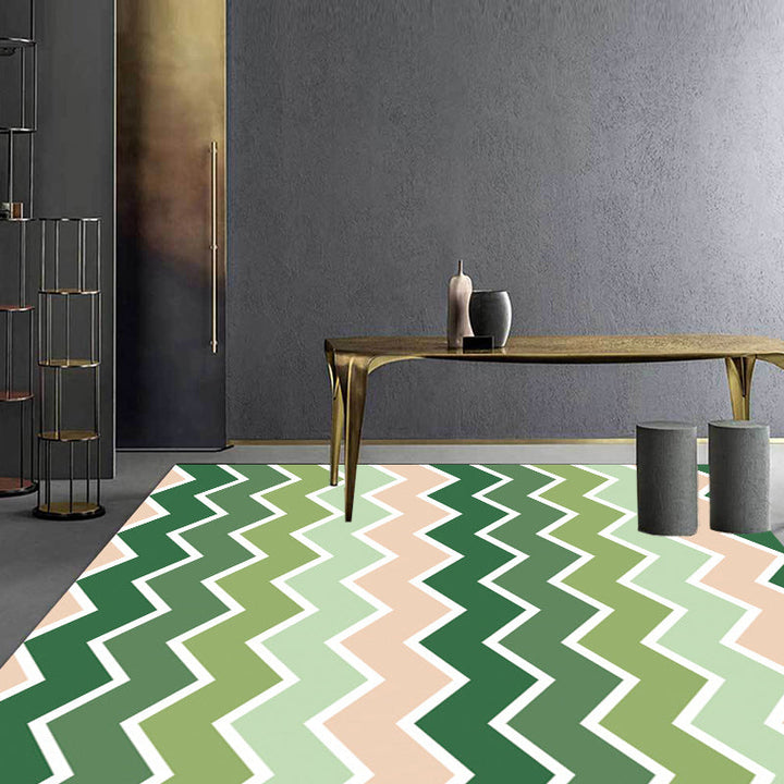 Green bedroom carpet Modern striped wave pattern carpet Polyester washable Non-slip back carpet | Bowlift