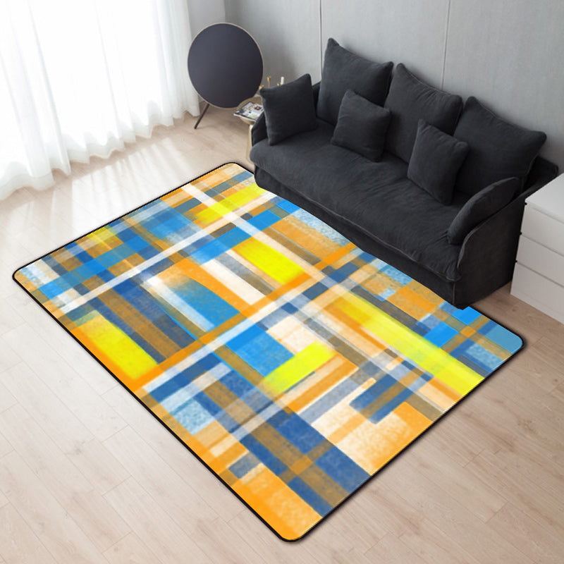 Casual modern rug in black and blue abstract rectangular pattern rug polyester pet-friendly rug for home decoration | Bowlift