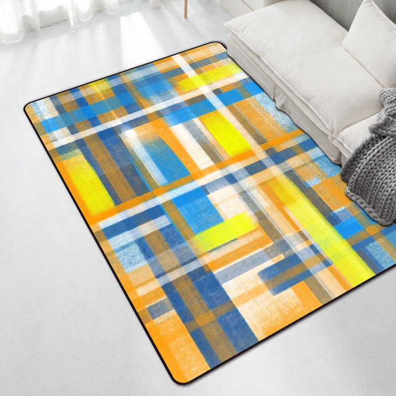 Casual modern rug in black and blue abstract rectangular pattern rug polyester pet-friendly rug for home decoration | Bowlift
