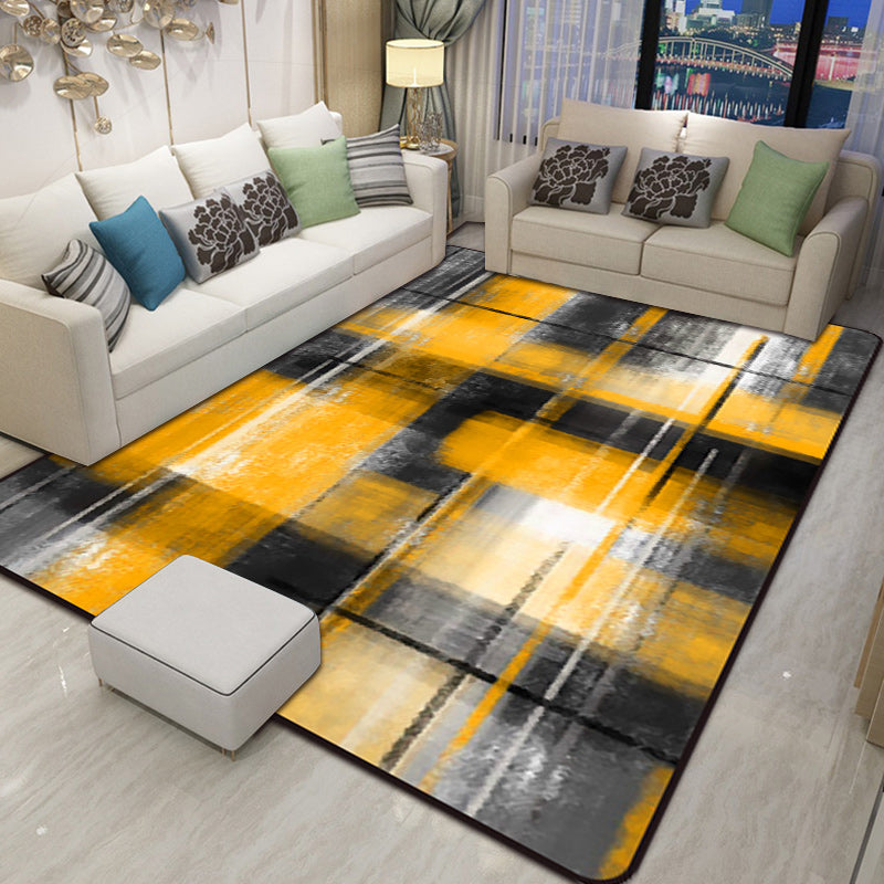 Casual modern rug in black and blue abstract rectangular pattern rug polyester pet-friendly rug for home decoration | Bowlift