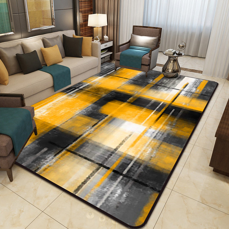 Casual modern rug in black and blue abstract rectangular pattern rug polyester pet-friendly rug for home decoration | Bowlift