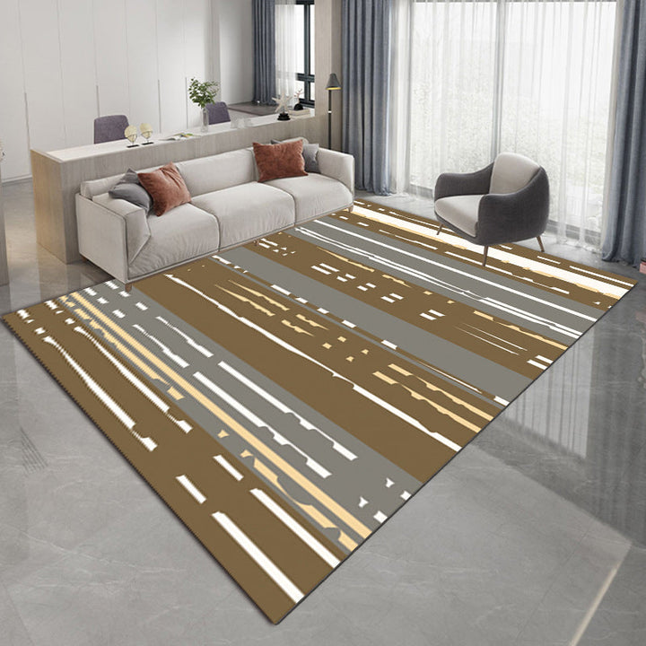 Nordic Modern Rug in Brown with Abstract Stripe Pattern Rug Polyester Pet-Friendly Rug for Home Decor | Bowlift