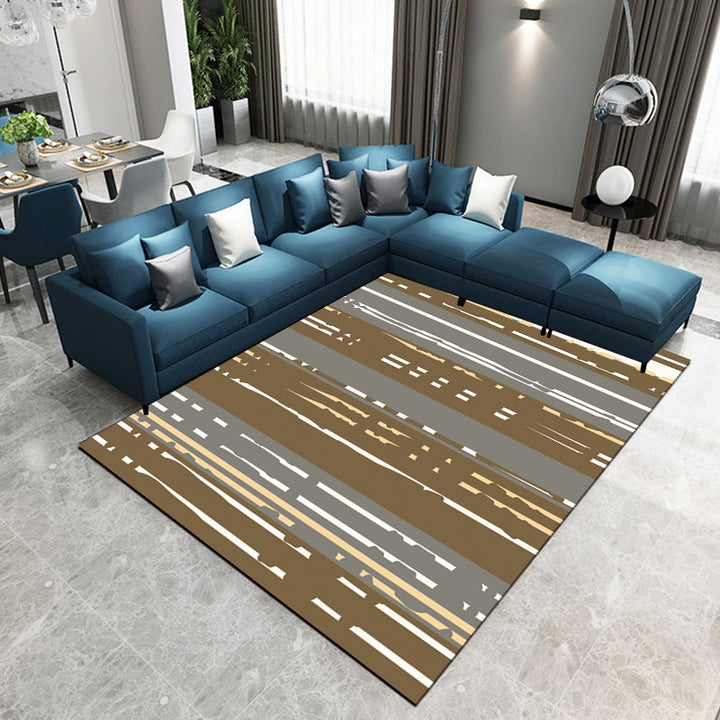 Nordic Modern Rug in Brown with Abstract Stripe Pattern Rug Polyester Pet-Friendly Rug for Home Decor | Bowlift