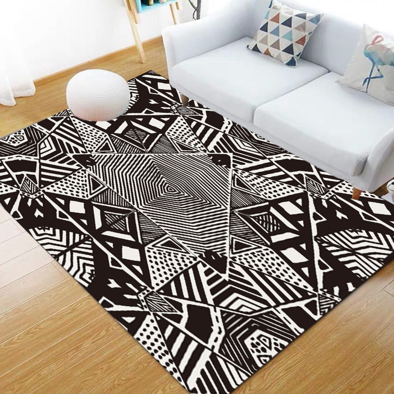Nordic Modern Rug with Black Lines Dot Pattern Rug Polyester Machine Washable Rug for Home Decor | Bowlift