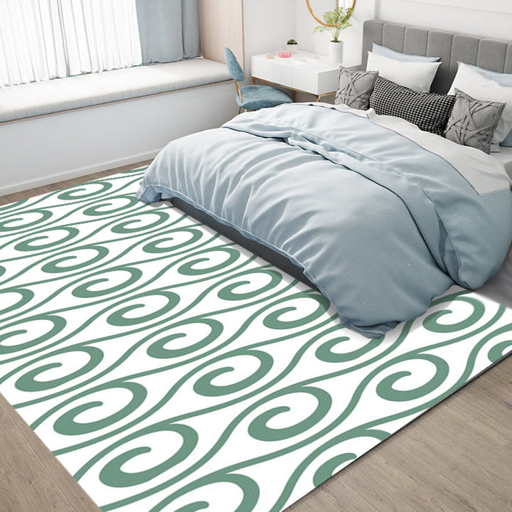 Modern living room rug in white and green with a curved line pattern Rug polyester pet-friendly rug | Bowlift