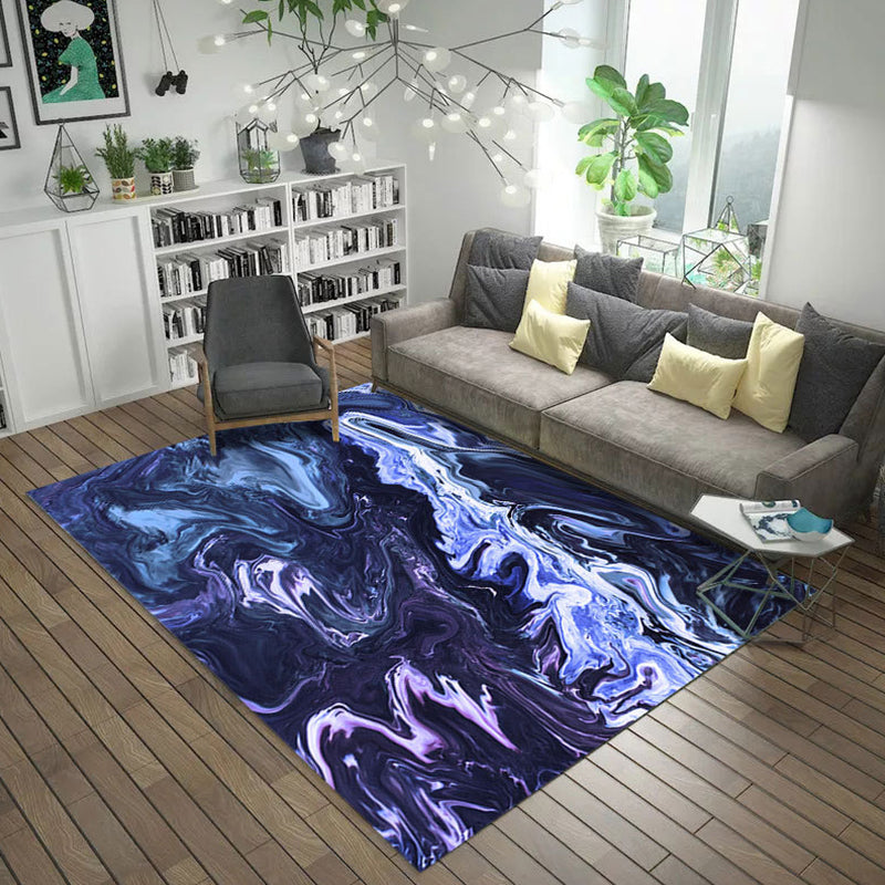 Modern living room carpet in blue and gray abstract oil painting print carpet polyester machine washable rug | Bowlift