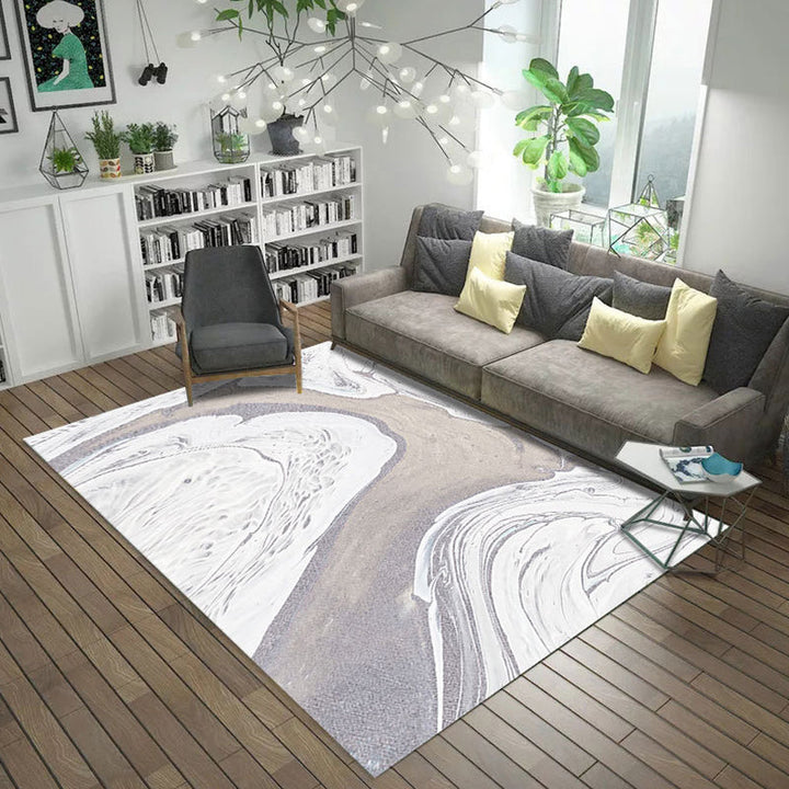 Modern living room carpet in blue and gray abstract oil painting print carpet polyester machine washable rug | Bowlift