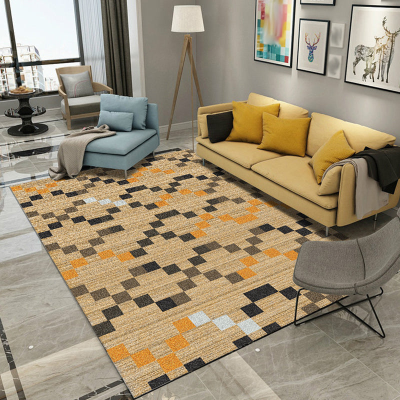 Yellow and black bedroom rug modern geometric triangle square pattern area rug polyester washable rug | Bowlift