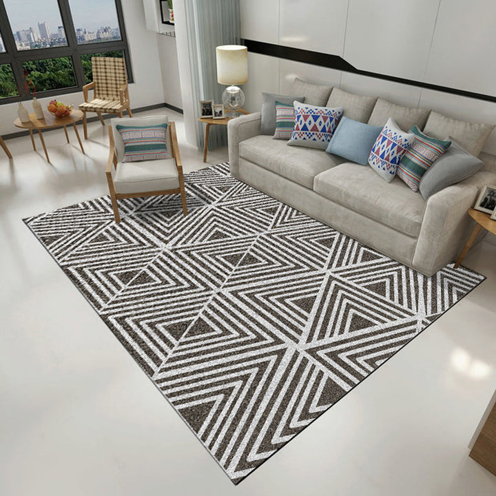 Yellow and black bedroom rug modern geometric triangle square pattern area rug polyester washable rug | Bowlift