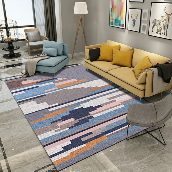 Yellow and black bedroom rug modern geometric triangle square pattern area rug polyester washable rug | Bowlift