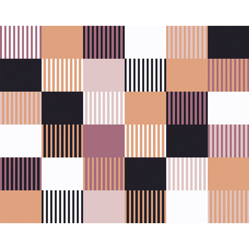 Modern rug for the living room in green and pink checkered stripe pattern rug polyester machine washable rug for the area | Bowlift