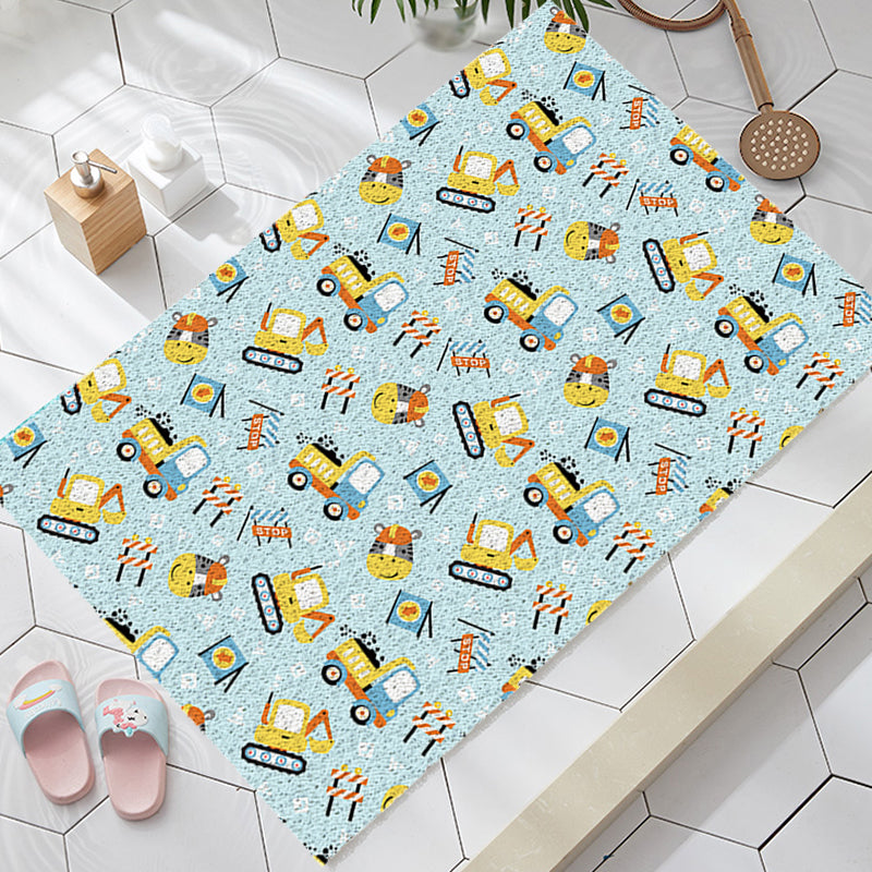BowLift | Kids Children's Room Carpet in Blue Cars & Roads Excavator Zebra Print Carpet PVC Machine Washable Carpet