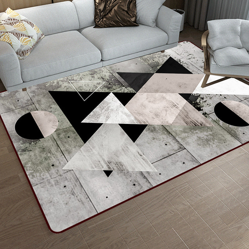 Gray Bedroom Rug Modern Color Block Geometric Pattern Rug Polyester Non-Slip Back Rug | Bowlift