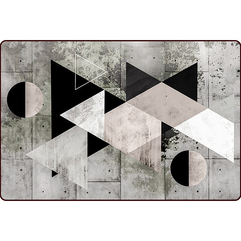 Gray Bedroom Rug Modern Color Block Geometric Pattern Rug Polyester Non-Slip Back Rug | Bowlift
