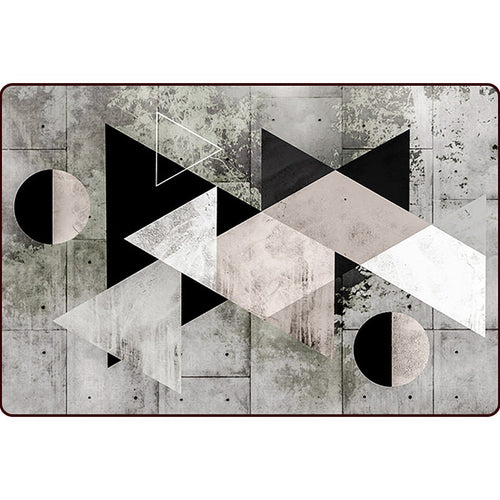 Gray Bedroom Rug Modern Color Block Geometric Pattern Rug Polyester Non-Slip Back Rug | Bowlift