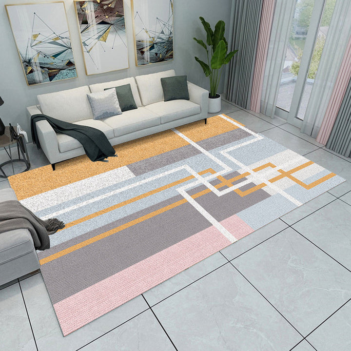 Modern living room rug Multicolored color block geometric print rug polyester machine washable rug | Bowlift