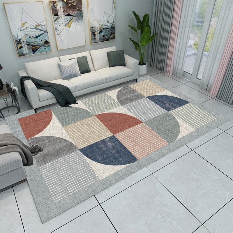 Modern living room rug Multicolored color block geometric print rug polyester machine washable rug | Bowlift