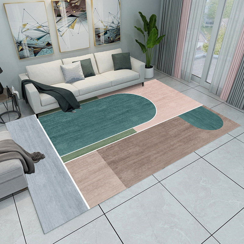 Modern living room rug Multicolored color block geometric print rug polyester machine washable rug | Bowlift