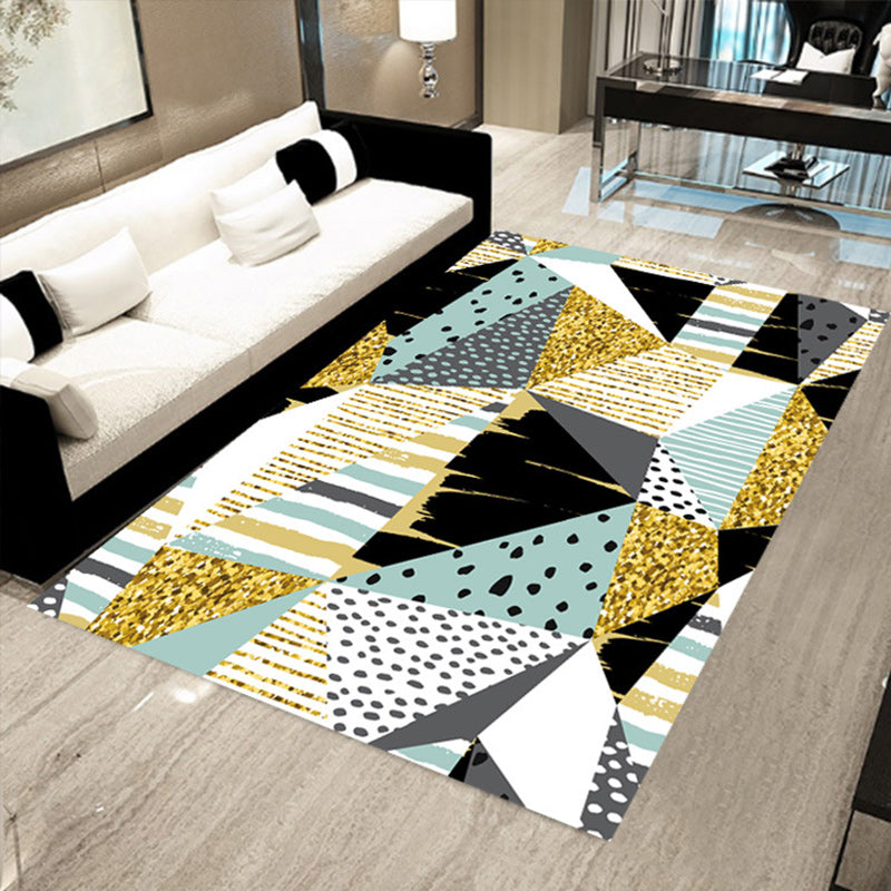 Blue and Yellow Bedroom Carpet Modern Color Block Striped Pattern Carpet Polyester Stain Resistant Carpet | Bowlift