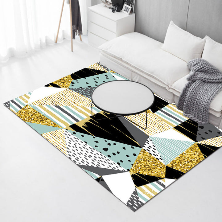 Blue and Yellow Bedroom Carpet Modern Color Block Striped Pattern Carpet Polyester Stain Resistant Carpet | Bowlift