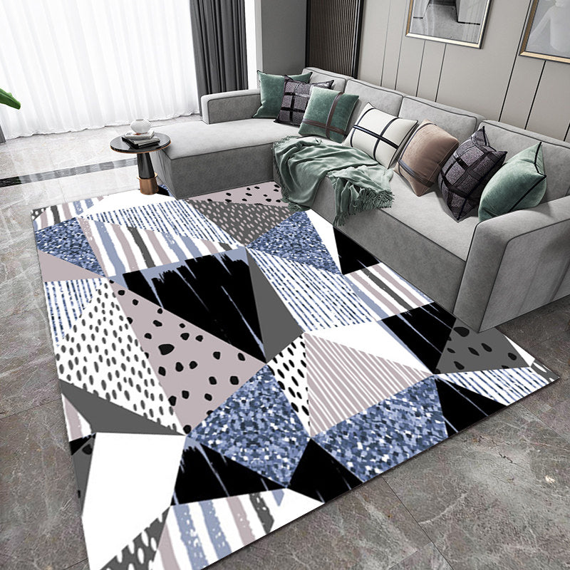 Blue and Yellow Bedroom Carpet Modern Color Block Striped Pattern Carpet Polyester Stain Resistant Carpet | Bowlift
