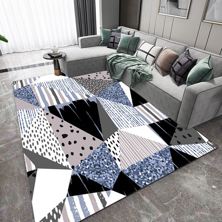 Blue and Yellow Bedroom Carpet Modern Color Block Striped Pattern Carpet Polyester Stain Resistant Carpet | Bowlift