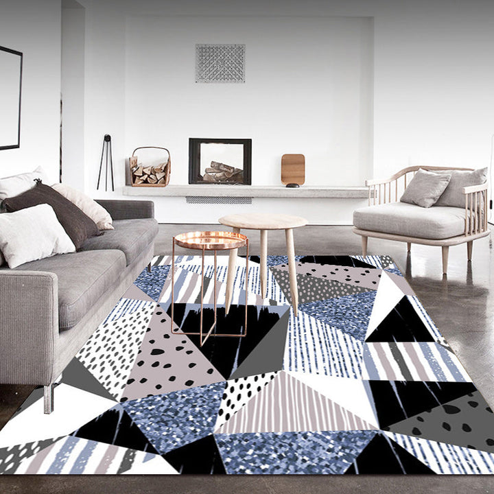 Blue and Yellow Bedroom Carpet Modern Color Block Striped Pattern Carpet Polyester Stain Resistant Carpet | Bowlift